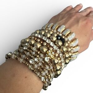 Elegant Gold and Silver Toned Beaded Bracelet Set (8)
